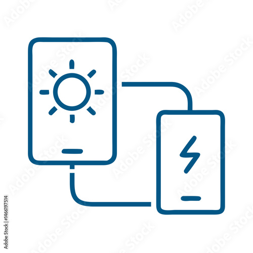 Smartphone charging with energy transfer icon in blue outline style