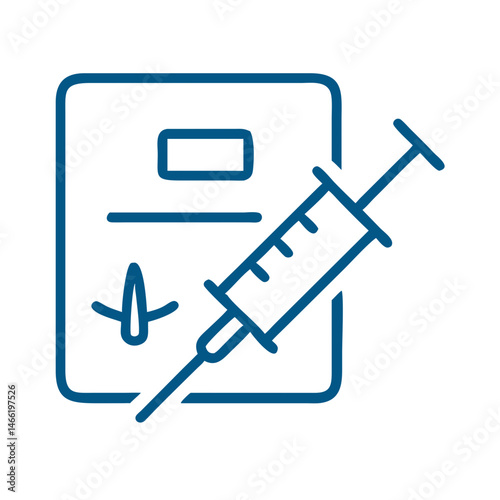 Medical form with syringe icon in blue outline style