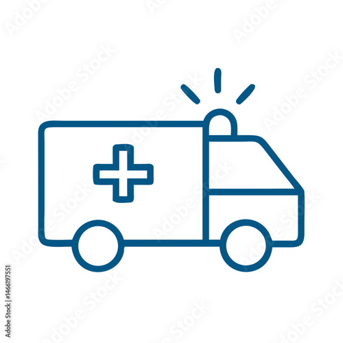Emergency ambulance vehicle icon in blue outline vector style