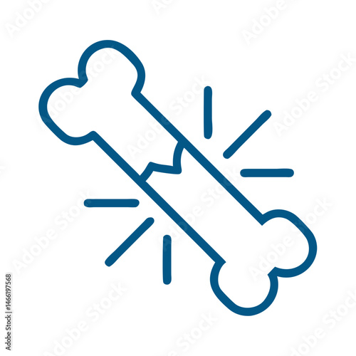 Broken bone icon in blue outline medical style