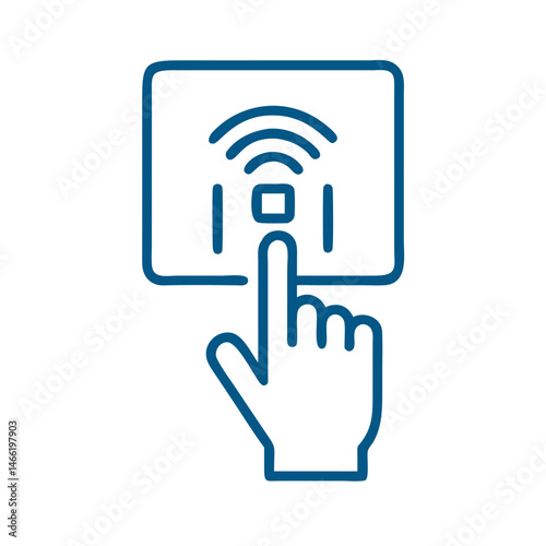 Touchscreen fingerprint login icon in blue outline vector style