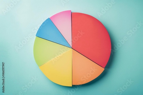 Colorful Pie Chart Segments on Teal Background: Data, Analysis, Statistics, Fractions, Percentages, Business, Finance, Marketing, Information, Visualization