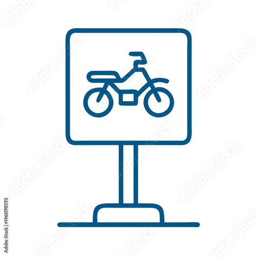 Bicycle parking sign icon in blue outline vector style