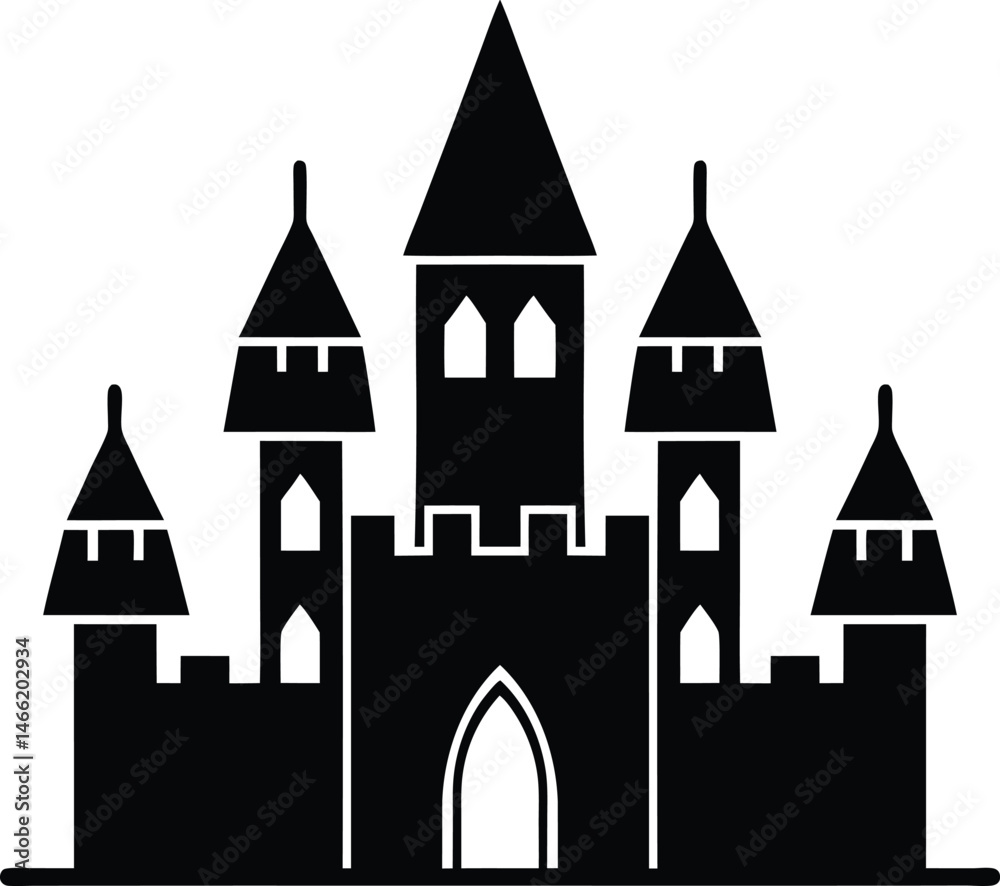 Obraz premium Artisan castle vector silhouette - intricate towers outline, EPS JPEG PNG