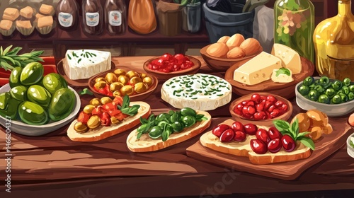 Delectable charcuterie board: A tantalizing assortment of cheese, olives, and toast