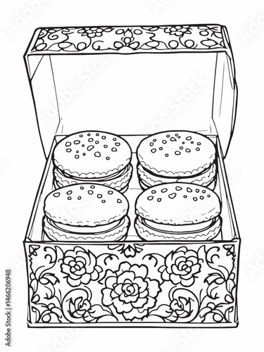 macaroons in a box line art delicate treat.eps