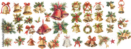 christmas bell watercolor clipart