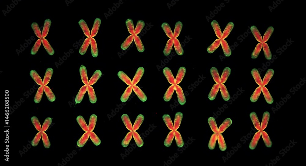 Fototapeta premium Microscopic View of Chromosomes: A Colorful Array of X-Shaped Structures