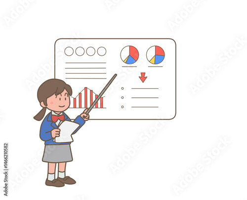 図を使って発表をする女子学生