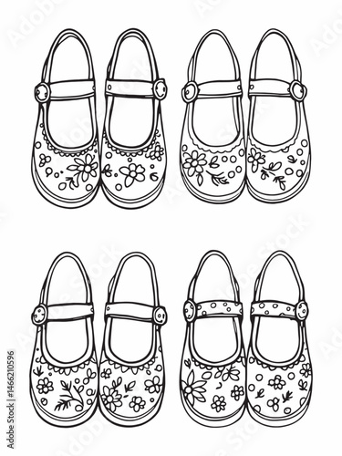 Mary Janes line art simple stylish footwear outline.eps