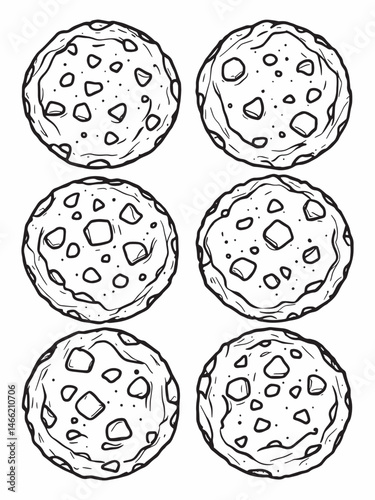 Matcha cookies with white chocolate chips line art design.eps