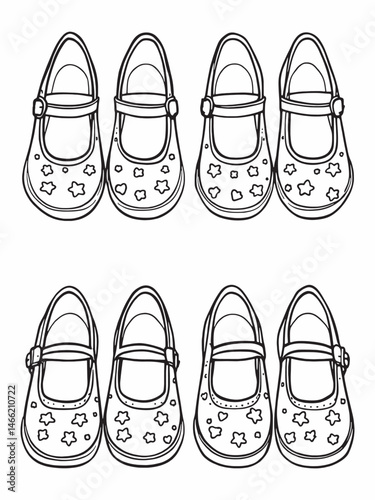 Mary Janes line art elegant retro shoe illustration.eps