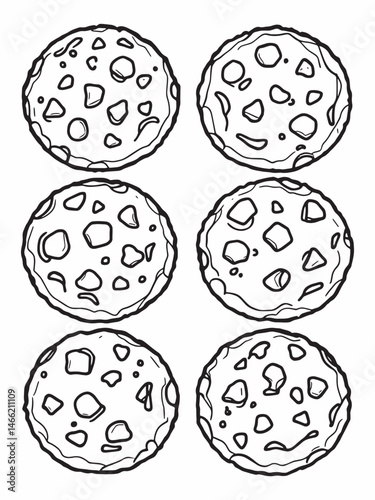 Matcha cookies with white chocolate chips line art sketch.eps