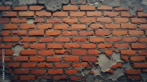 Rusty Red Grungy Brick Wall with Cracks and Urban Decay Texture photo