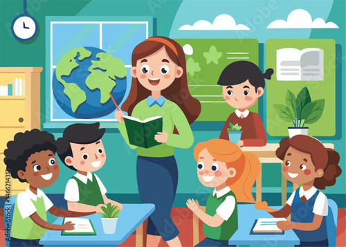 Diverse Students Learning In A Classroom With Their Teacher
