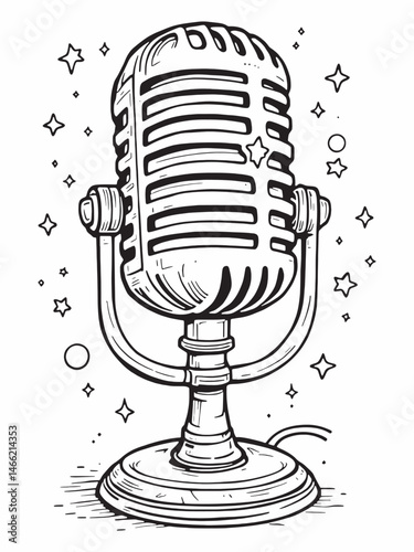 Microphone line art creative design with subtle details.eps