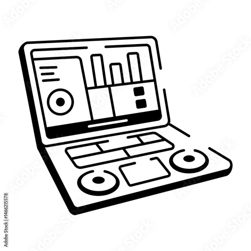 An icon of a dj laptop designed in drawing style
