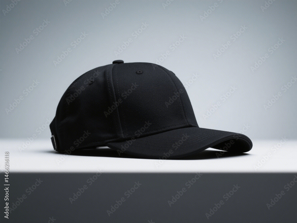 Fototapeta premium Black stylish cap on a light background 
