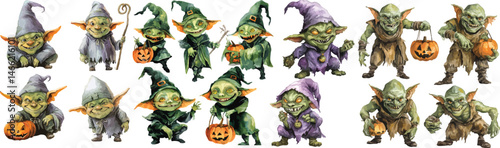 halloween goblin watercolor clipart