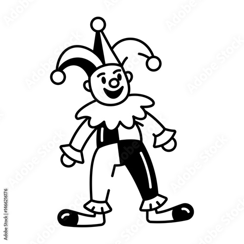 An icon of a jester designed in sketchy style 