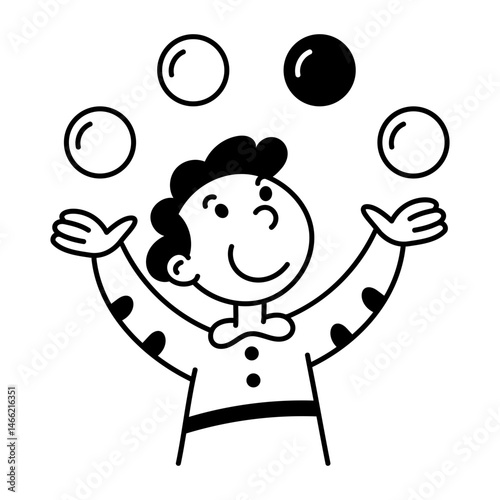 A hand drawn style icon showing a juggling performance act
