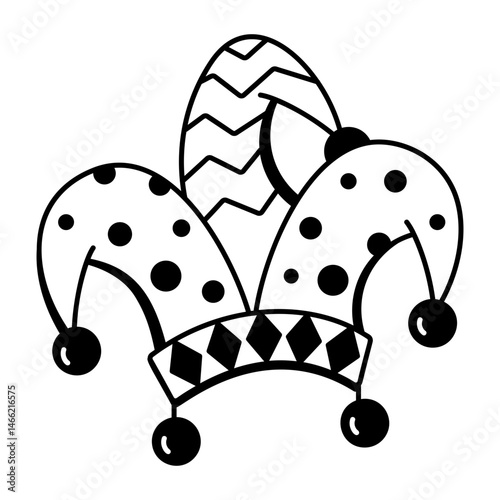 An icon of jester hat designed in doodle style