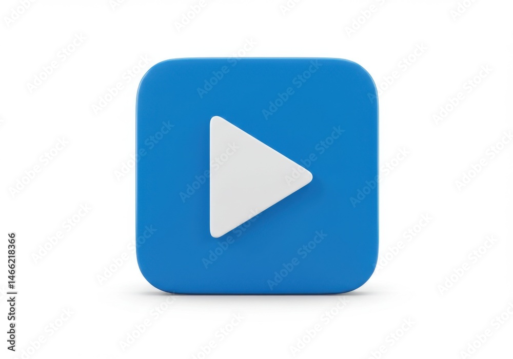 A blue square icon with a white play button in the center isolated on white background A blue square icon with a white play button in the center isolated on white background