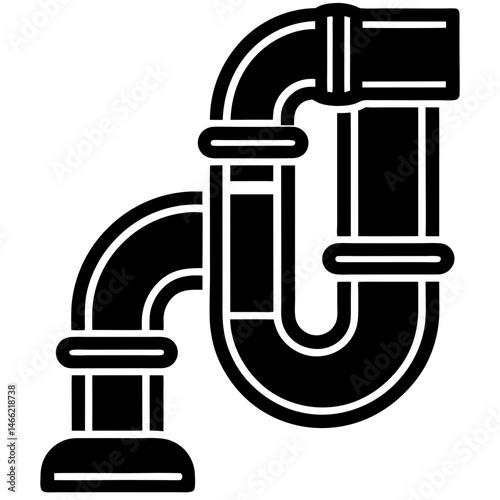  Plumbing Pipe Vector Silhouette , Curved Elbow Joint Icon in Black
