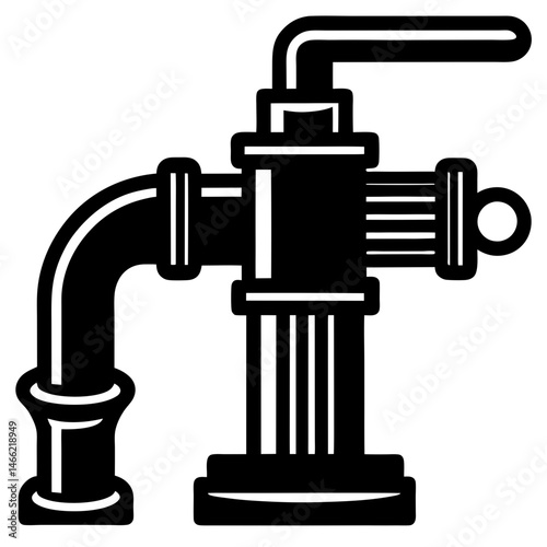 Vintage Hand Water Pump Vector , Bold Black and White Mechanical Pump Illustration for Industrial and Plumbing Themes
