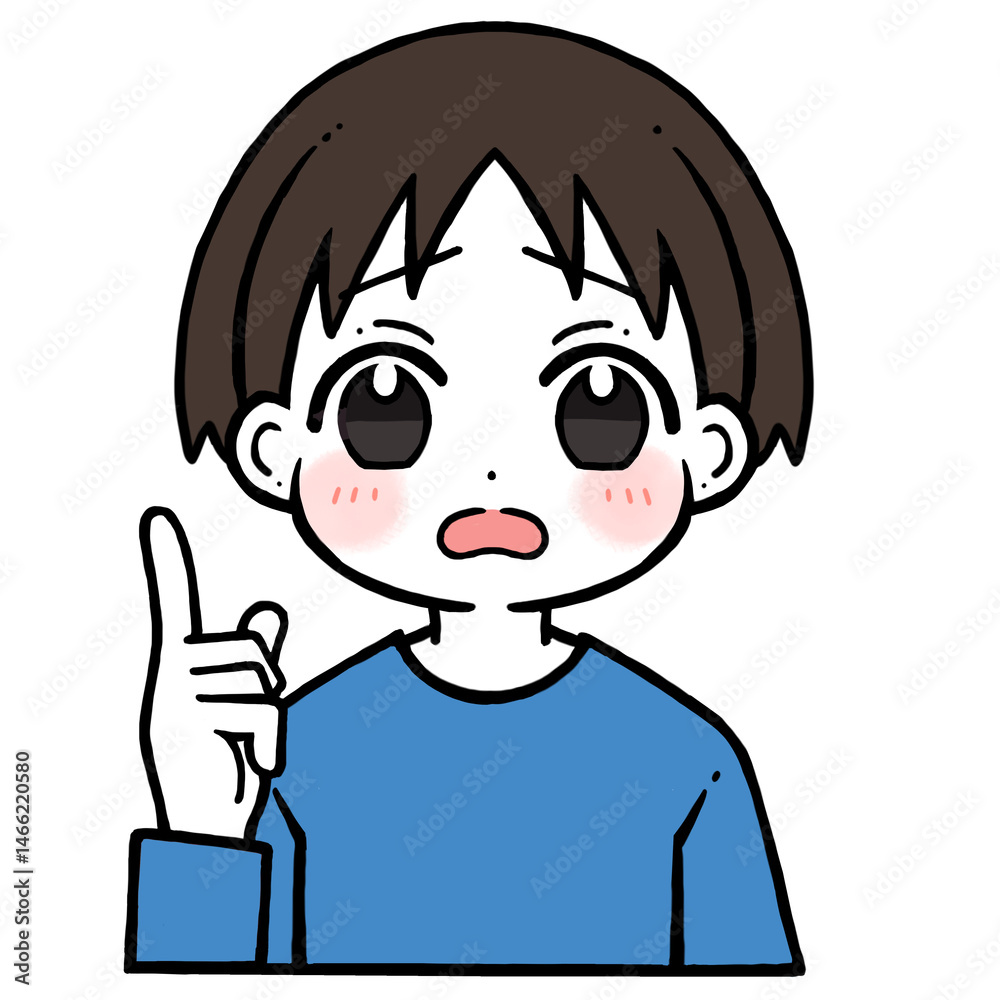 Obraz premium 困り顔で人差し指を立てる男の子のイラスト