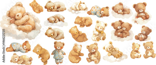 sleeping teddy watercolor clipart