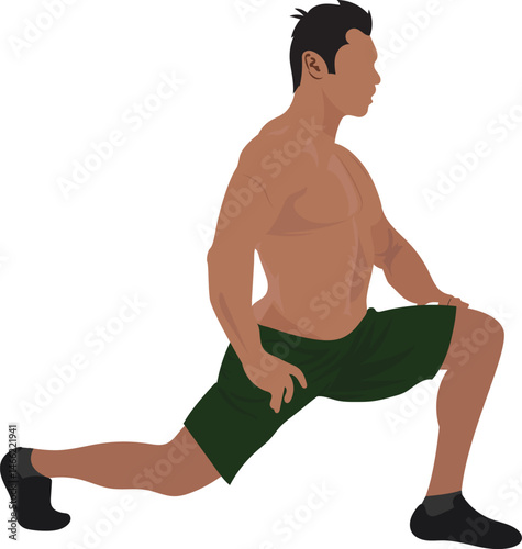 Man doing Lunge Stretch exercise on white background vector illustration
