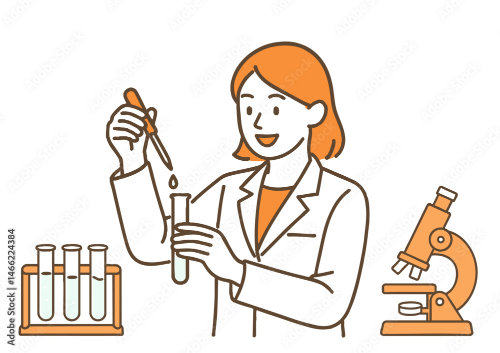 実験中の女性研究者と理科器具
