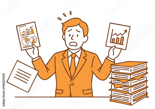 多量の仕事量に追われて困惑するビジネスマン