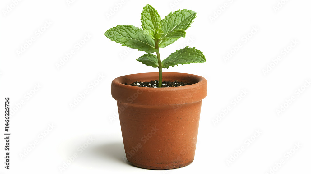 Fototapeta premium Potted Mint Plant Against White Background