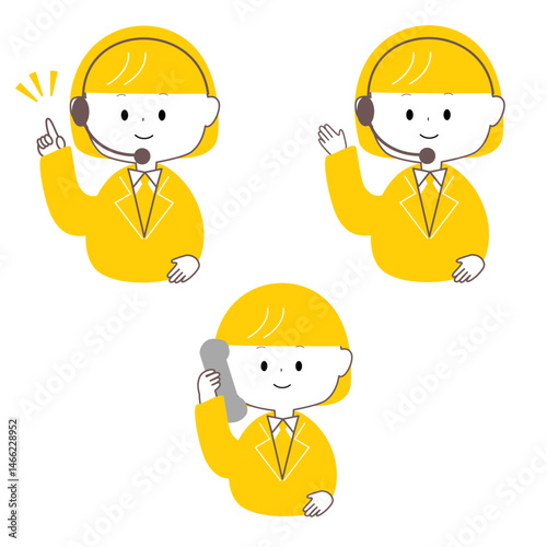 電話応対する黄色のかわいい女性