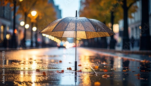 Wallpaper Mural Colorful Umbrella on Rainy City Street in Autumn Torontodigital.ca