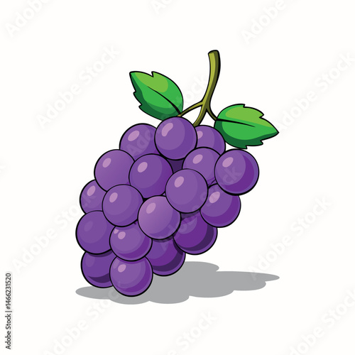 A plump bunch of purple grapes hangs invitingly with leaves on a transparent background