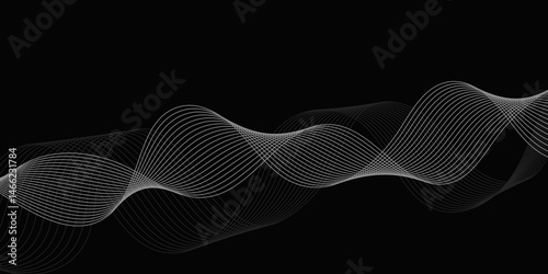 Abstract black background with whit line. Modern template abstract design flowing particles digital frequency track equalizer. abstract wave line for banner, wallpaper background with wave design