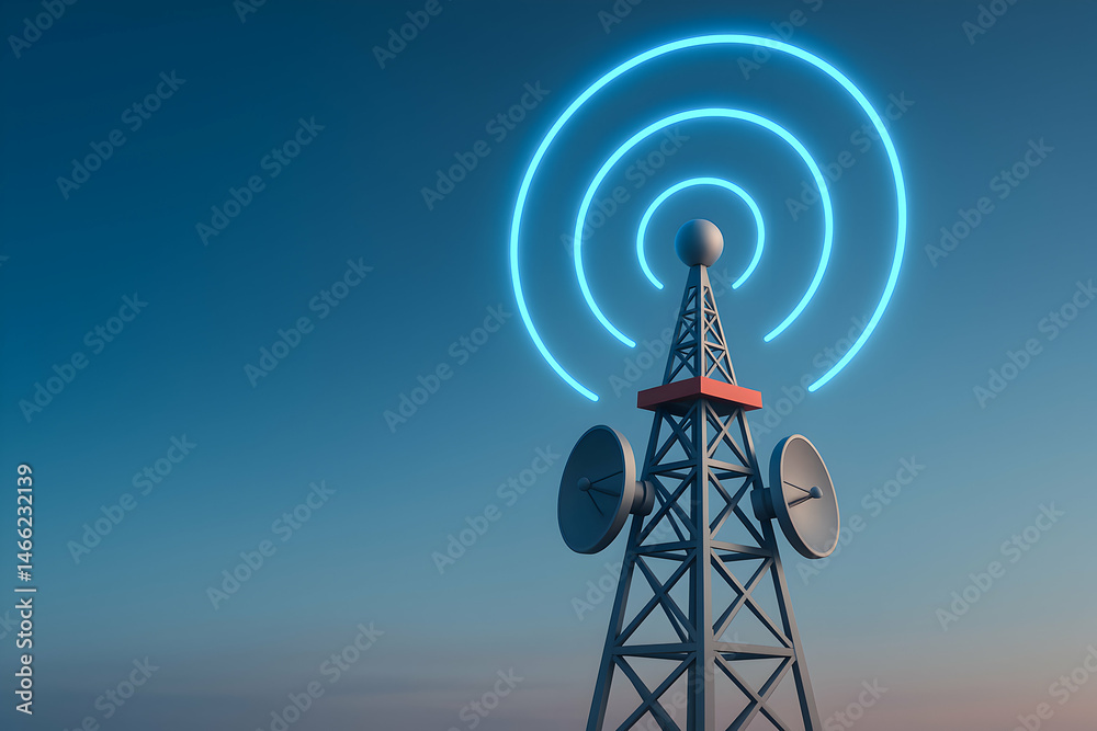 Modern telecommunications tower with signals.