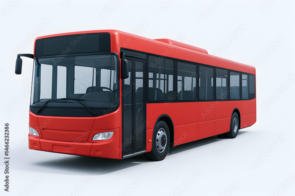 Red city bus on a white background.