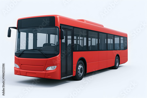 Red city bus on a white background.