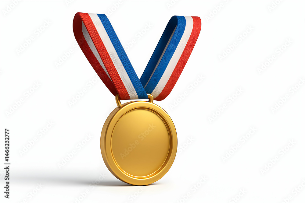 Shiny gold medal with red, white, and blue ribbon.