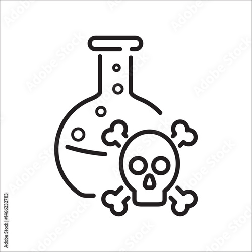 Line icon of a test tube and skull representing chemical hazard. Suitable for safety materials and educational content on toxic substances.