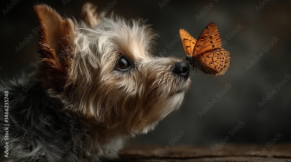 Yorkshire Terrier Puppy Butterfly Gentle Moment.