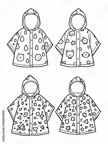 Rain poncho line art drawing in minimal style.eps