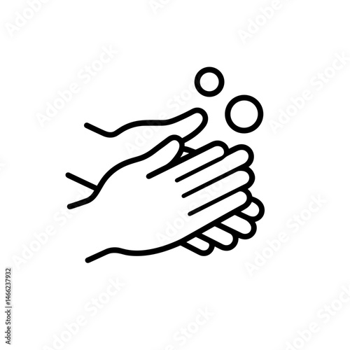 Handwashing icon outline with bubbles for hygiene habits