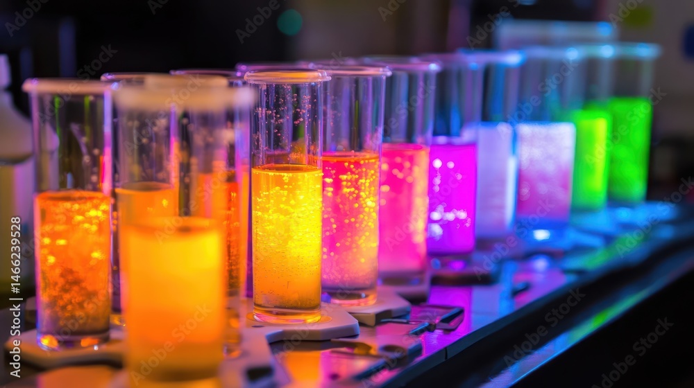 Vibrant Chemistry: A Spectrum of Illuminated Test Tubes Vibrant Chemistry: A Spectrum of Illuminated Test Tubes