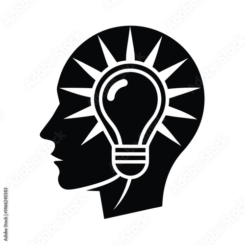 Creative concept depicting the power of ideas and innovation using a human silhouette and light bulb icon