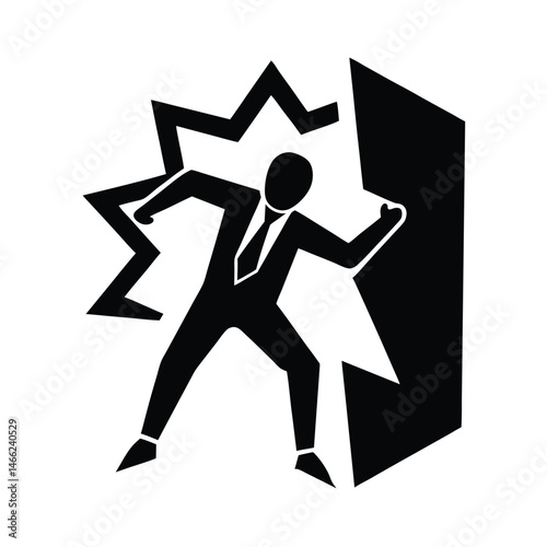 Business professional breaking through obstacles with force representing struggle and overcoming problems